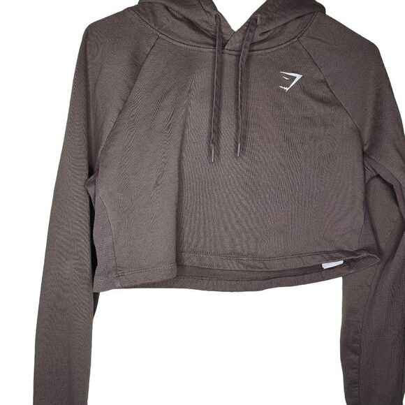 Gymshark Taupe Mauve Cropped Hoodie with Logo Front - Picture 4 of 7